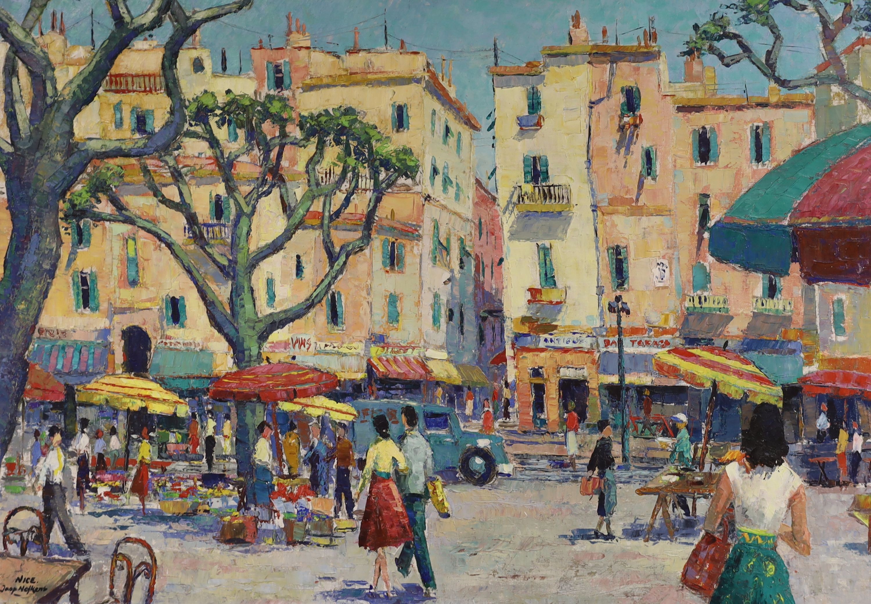 Jaop Nefkens (1926-1999), oil on canvas, Street Market, Nice, signed, 49 x 69cm